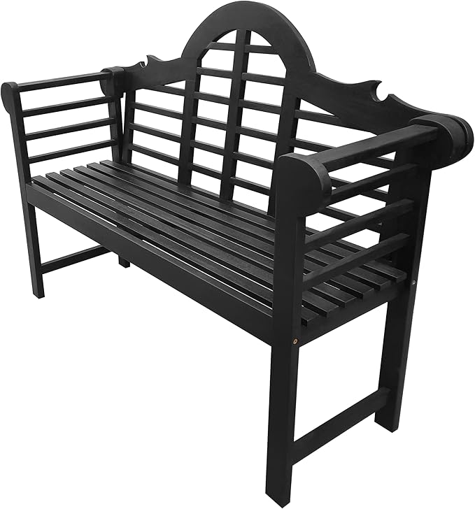 JONATHAN Y BNH103C Lutyens 51.2" 3-Seat Arched 600-Lbs Support Acacia Wood Outdoor Garden Patio Bench for Garden, Lawn, Backyard, Pool, Deck, Beach, Firepit, Black