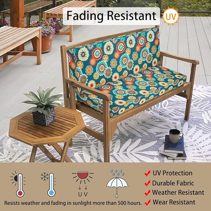 Magpie Fabrics Patio Bench Cushion Cover 45x18x3 Inch, NO Insert! Water Resistant Outdoor Loveseat Replacement Cover with Zipper (Floral Green)