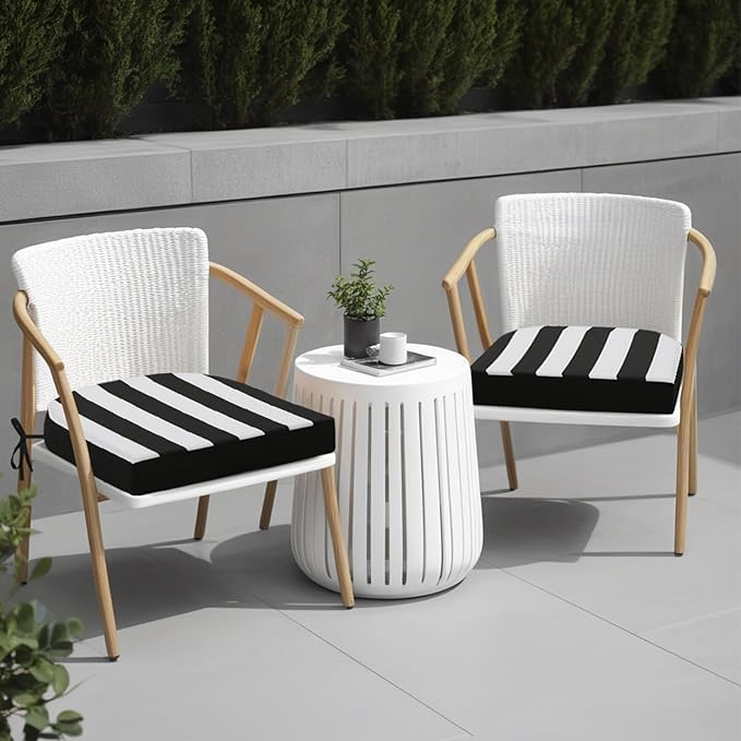 idee-home Outdoor Chair Cushions Set of 4, Thick 19" x 19" x 3" Outdoor Seat Cushion Waterproof for Patio Furniture with Ties, Patio Chair Pads Dining Black Stripes