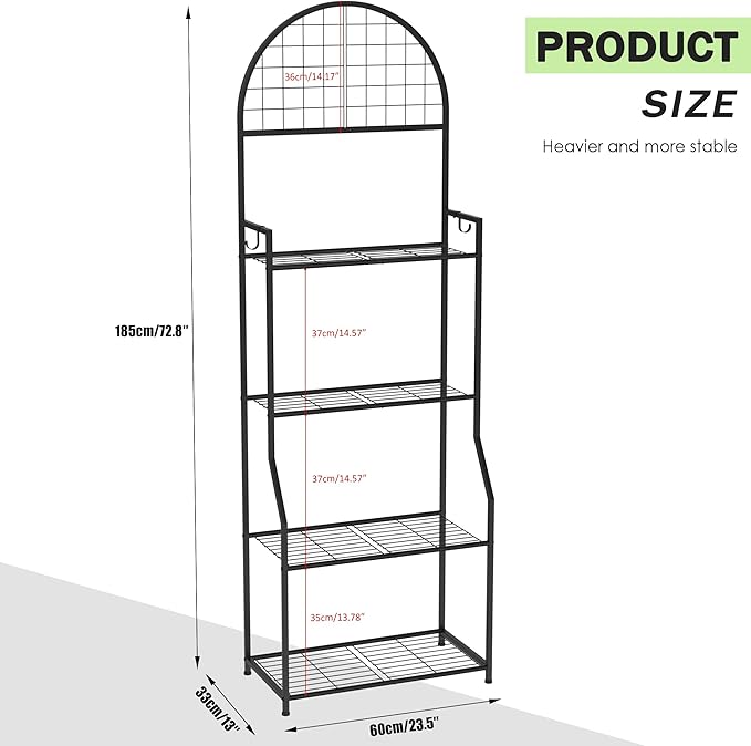 4 Tier Plant Stand Indoor Outdoor, Metal Plant Display Stand Plants Shelf Rack for Multiple Plants, Black Flower Plante Pots Holder for Patio Garden Balcony Living Room