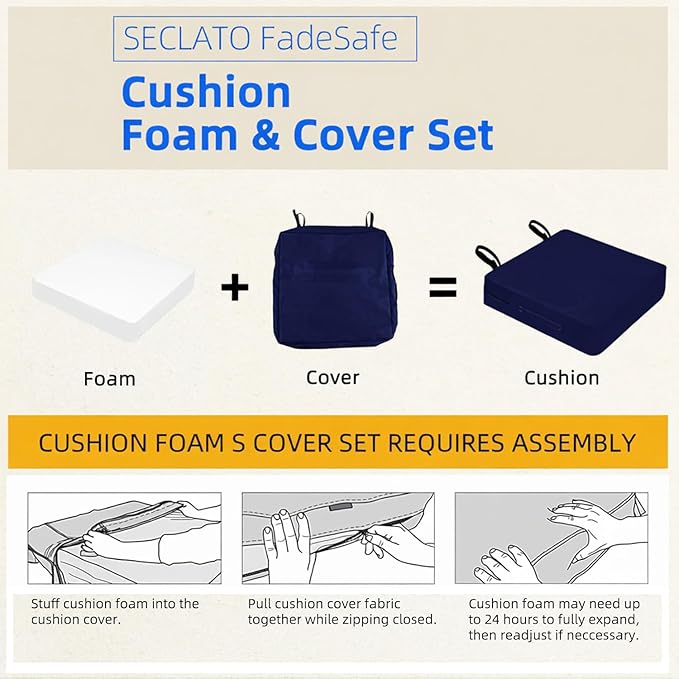 Patio Chair Cushion 20x20 inch Waterproof Outdoor Seat Cushions for Patio Furniture Fade Resistant Garden Sofa Couch Chair Cushions with Handle and Adjustable Straps, 2pc Navy