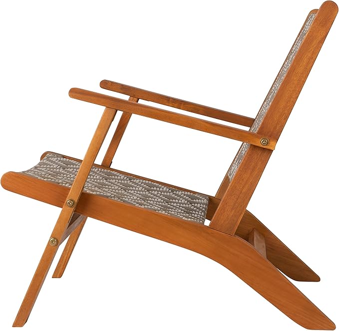 Patio Sense Balkene Home Vega Natural Stain Outdoor Chair All Weather Wicker Outdoor Chair Acacia Wood Construction Mid Century Design Comfortable Reclining Armchair - Diamond Weave Wicker