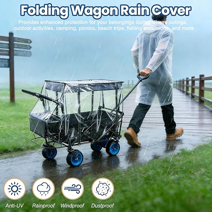 Rain Cover for Wagon Waterproof Canopy for Collapsible Folding Carts Strollers Wagon Cart Cover with Zippered Side Wagon Accessories for Camping Picnic Shopping Garden Outdoor Activities (Black)