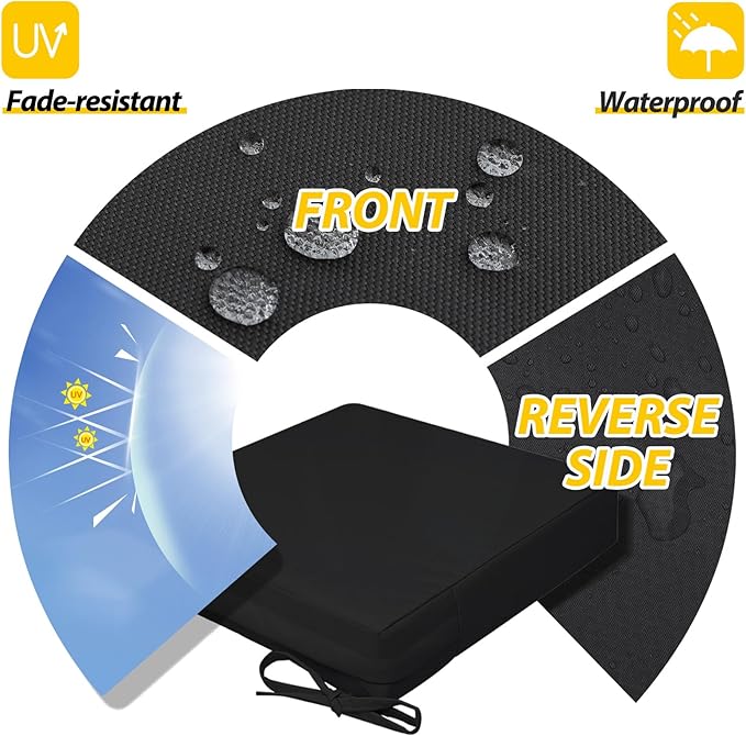 AAAAAcessories Outdoor Seat Cushions for Chairs, Waterproof, Fade-Resistant, 22" x 22" x 3", Patio Furniture Replacement Cushions, Set of 2, Charcoal Black
