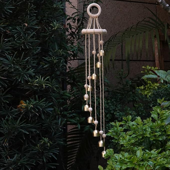 Wooden Wind Chimes for Outside Garden Wind Chimes for Outdoors 10 Brass Hanging Bells Window Patio Porch Wind Chime for Relaxing Home Décor