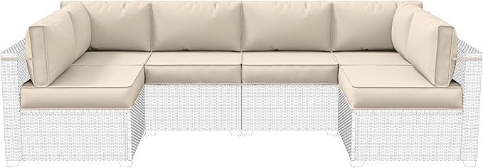 14-Piece Outdoor Cushions for Patio Furniture Thick Outdoor Chair Cushions 5" Foam High-Density Water-Resistant Deep Seat Cushion for 6-Seat Sectional Sets Liner&Cover Cream