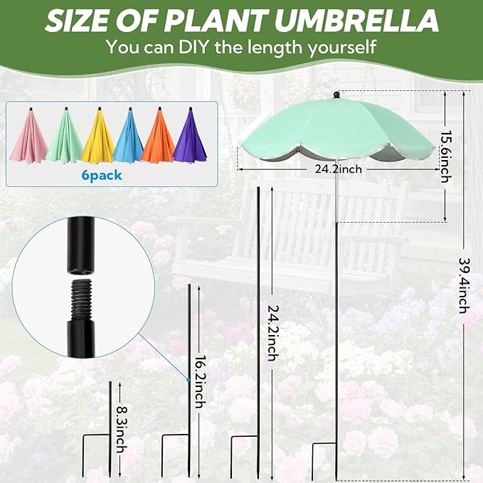 6 Pack Plant Umbrellas for Outdoor Plants, Large Upgraded Plant Shade Umbrella with Adjustable Angle, Sun Shade Cover to Defend Plants From Blazing Sun