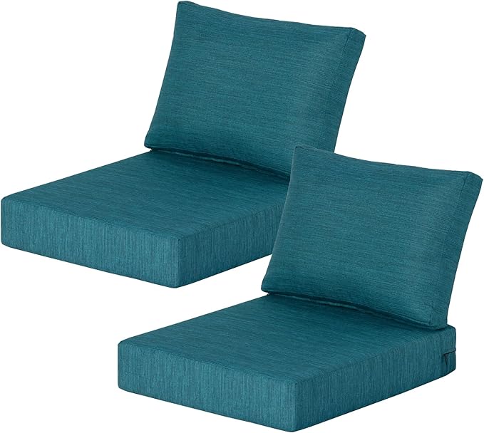 21.5x25.5 Inch Outdoor Deep Seat Cushions Set of 2,Thick High-Density Foam, Water-Resistant, Piped Edges & YKK Hidden Zipper for Patio Furniture,Malachite