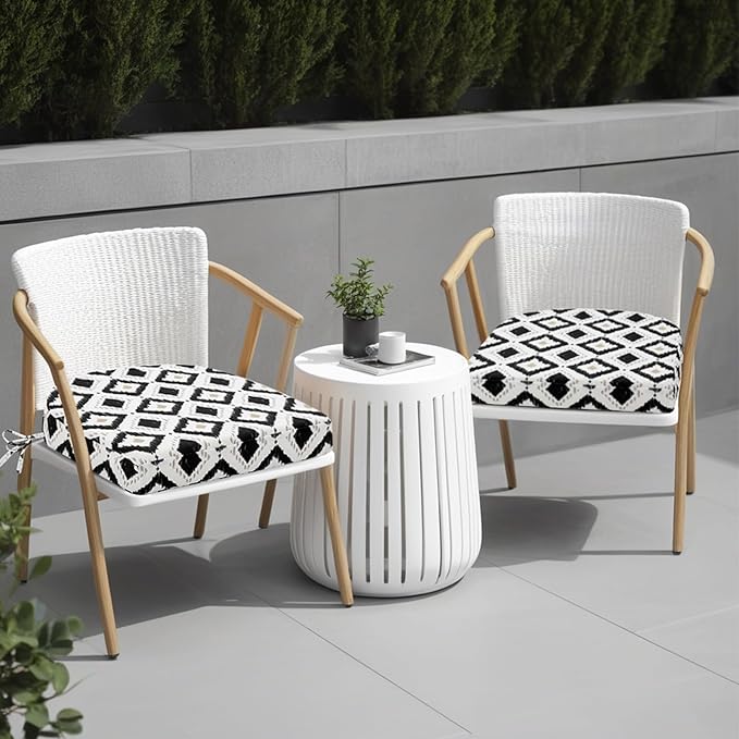 idee-home Outdoor Chair Cushions Set of 2, Thick 17" x 17" x 3" Outdoor Seat Cushions Patio Furniture Waterproof with Ties, Dining Pads