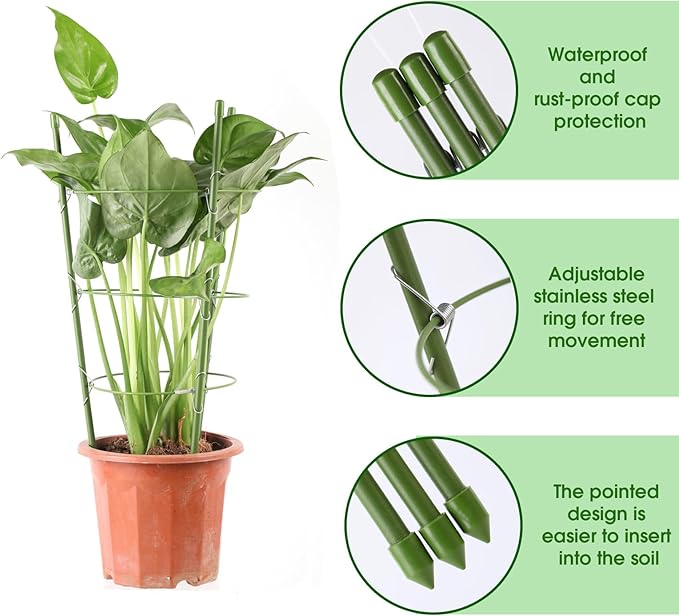 4 Pack Tomato Cage, 18 inches Plant Support Cages for Garden, Upgrade Garden Plant Stakes with Adjustable Rings, Plants Trellis for Tomato, Flower, Climbing Plants, with Twist Tie