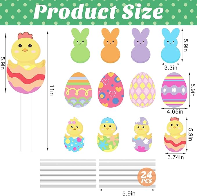 Iceyyyy 12 Pcs Easter Egg Planter Stakes-11 Inch Bunny Egg Chick Planter Stakes-Easter Yard Stakes Garden Signs for Home Plant Pot Party Supplies Outdoor Lawn Decor