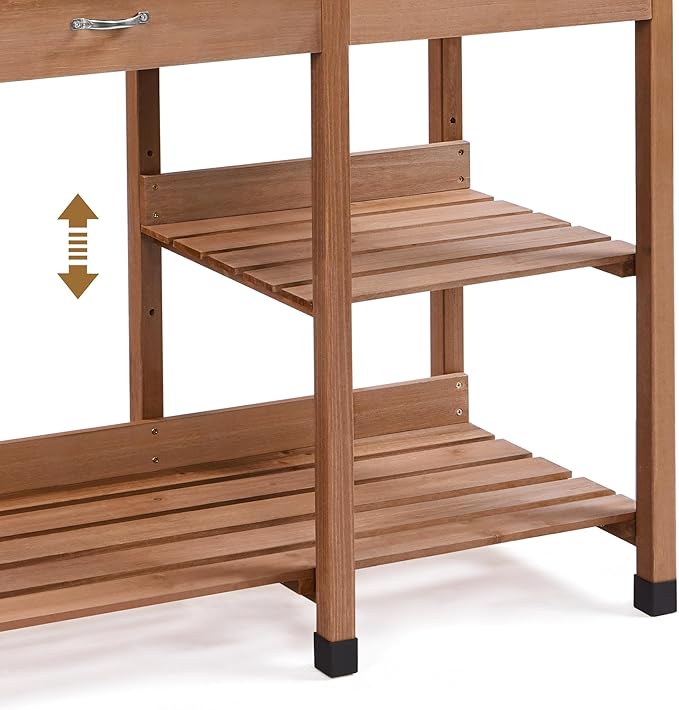 Topeakmart 45.2x17.7x47.6'' (LxWxH) Potting Benches Outdoor Garden Potting Table Work Bench with Removable Sink Drawer Rack Shelves Work Station, Brown