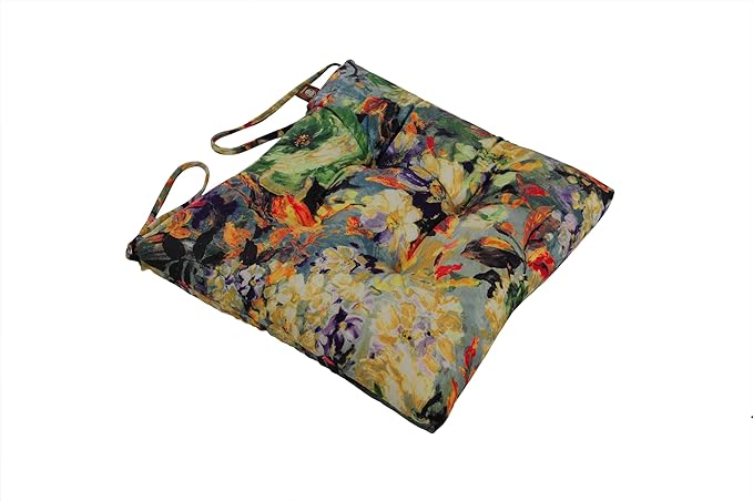 2-Pack Outdoor/Indoor Wicker Patio Seat Cushion Pad with Ties - Dining Chair Cushion, 17" x 17" (Oil Painting)