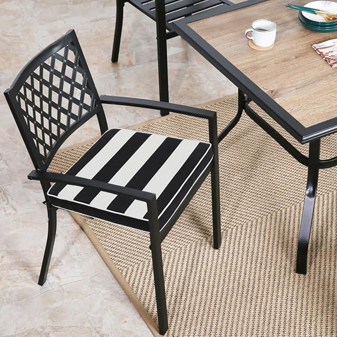 FUNHOME Outdoor Chair Cushions 18"x18"x2.5" Set of 2,Water Resistant Patio Chair Cushion with Zipper&Ties,18x18 Inch Replacement Square Seat Cushion for Garden Chairs(Black White)