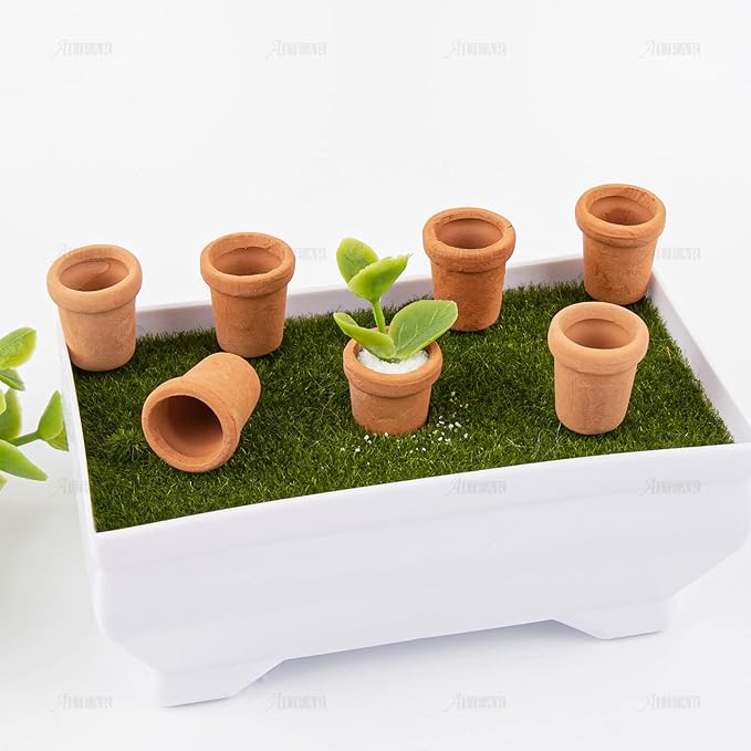 AUEAR, 8 Pack Fairy Garden Mini Clay Pots Ceramic Pottery Planter Cactus Flower Succulent Pot for 1:12 Scale