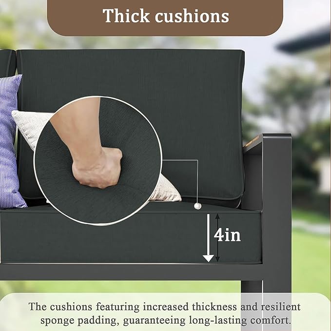 14 Pieces Outdoor Sectional Replacement Cushions for Patio Furniture, 4in Thick Outdoor Sofa Cushions for 6 Seat, Waterproof Deep Seat Couch Patio Cushion Set (Dark Gray)