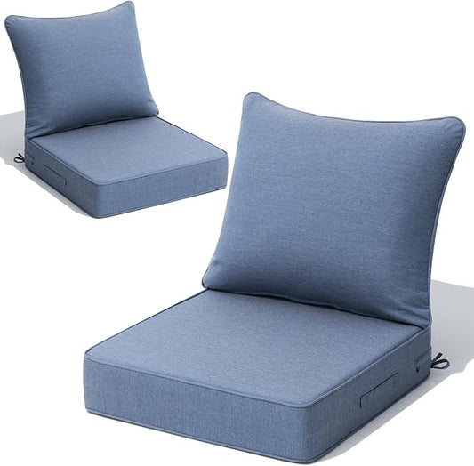 Crestlive Sunbrella 5.5" Outdoor Cushion for Patio Furniture Set of 2, 24 x 24, Waterproof and Fade-Resistant Deep Seat Cushions for Chair, Wicker Sofa and Couch, Denim