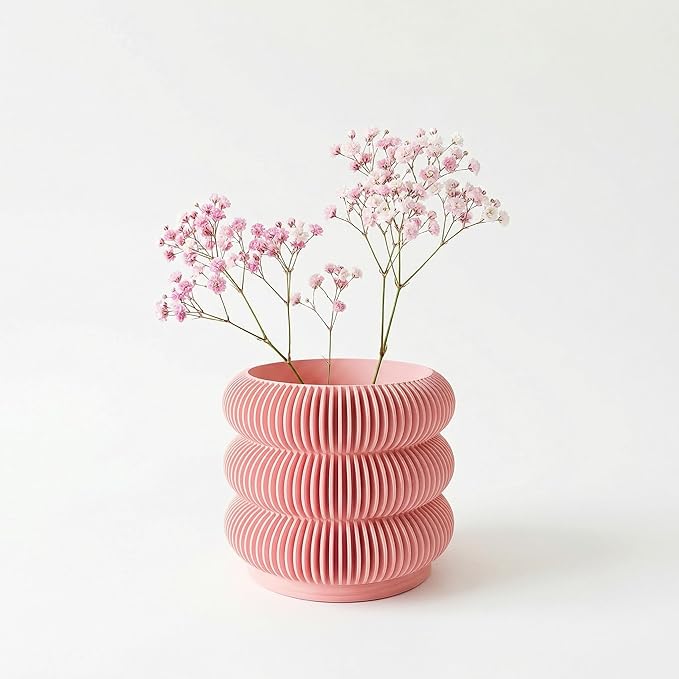 Fabix 4.7" 3D Printed Plant Pots - Unique Bubble Ring Modern Planters for Indoor Plants, Durableo-Friendly PLA Flower Pots with Drainage for Succulents, Cactus, Home Office Décor.(Cherry Pink)