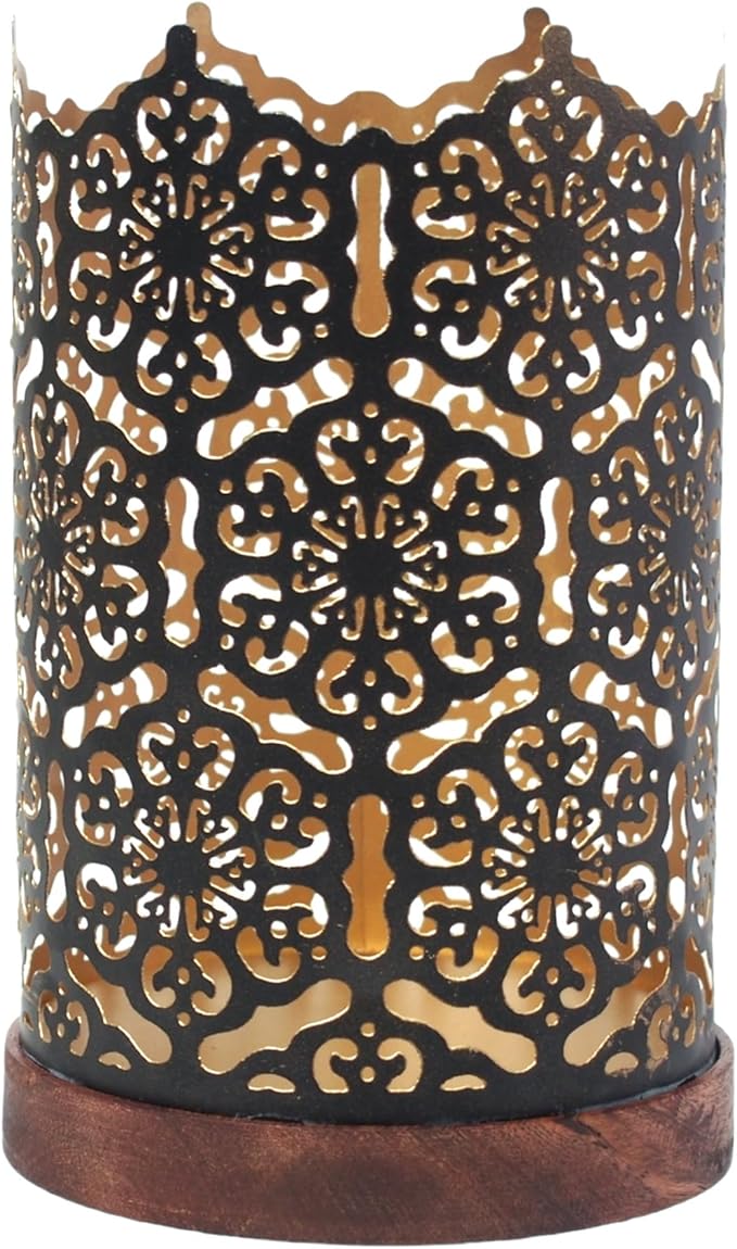 Hosley® Metal Diamond Cut Design Candle Holder 7.5 Inch High, Black Gold Perfect for Home Decor, Lighting, Wedding, Parties, Gifting