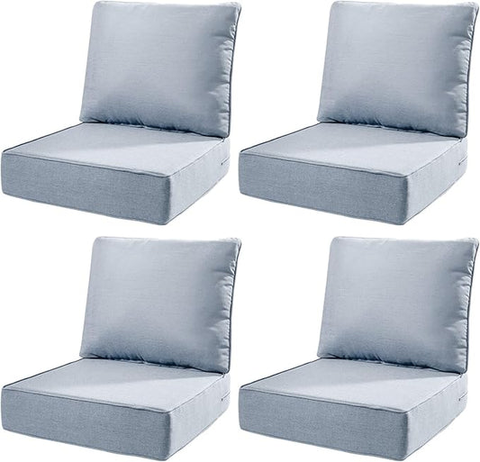 6" Thick Outdoor Cushions 22x24x6, 4-Set Deep Seat Patio Cushions with Removable Cover, Waterproof & Fade Resistant Replacement for Wicker Chair, Loveseat, Sofa - Baby Blue