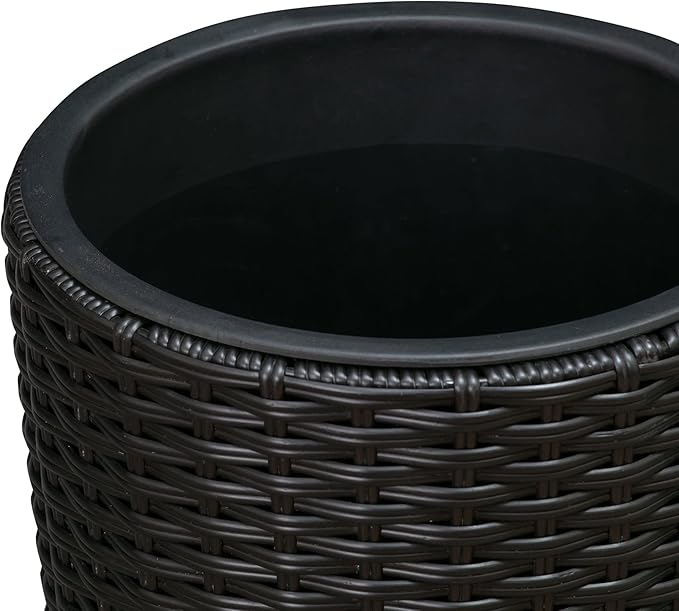 Balkene Home Noah Round Wicker Planter Tall Planter Decor Box for Adaptable Outdoor Furnishings All Weather Versatile Perfect Patio Herb Garden Living Space - 2 Piece Set - Black