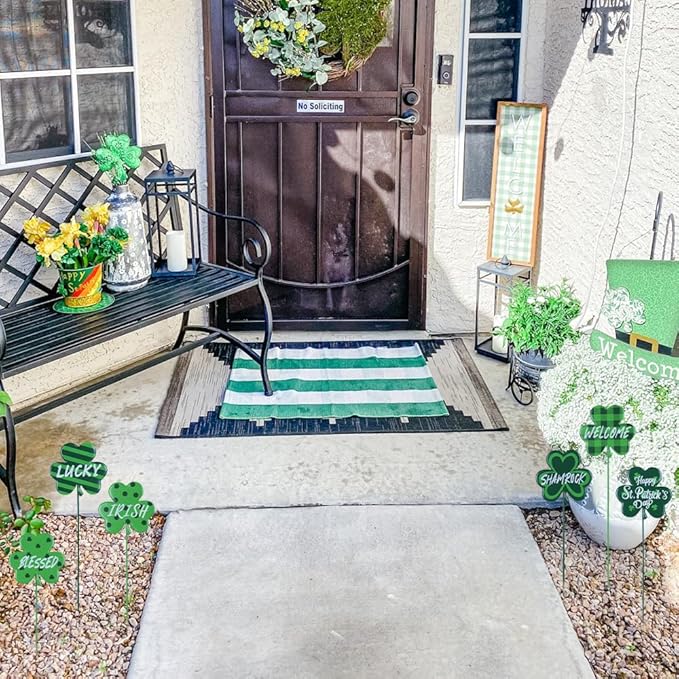 YEAHOME St Patricks Day Decorations Outdoor, Set of 6 Metal Shamrock Decorative Garden Stakes for St Patricks Day Decor, Lucky Saint Patricks Yard Signs for Garden Lawn Porch Pot Flowerbed