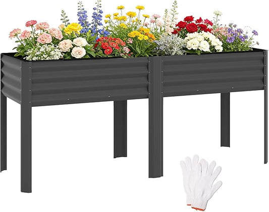 Outsunny Galvanized Raised Garden Bed with Legs, Extra Large Metal Raised Planter Box with Reinforced Bars and Non-Woven Fabric for Vegetables, Flowers, Herbs, 71" x 22" x 31.5", Dark Gray