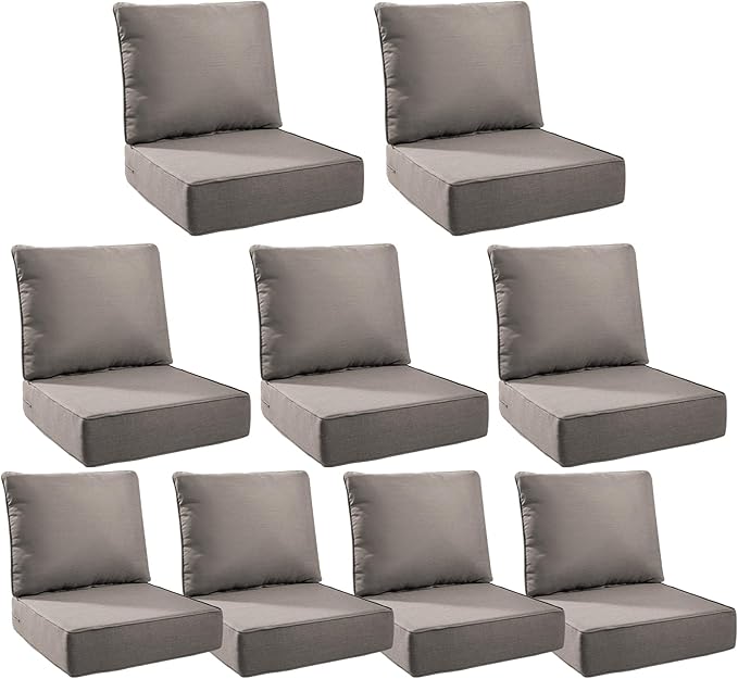 6" Thick Outdoor Cushions 24x24x6, 9-Set Deep Seat Patio Cushions with Removable Cover, Waterproof & Fade Resistant Replacement for Wicker Chair, Loveseat, Sofa - Grey