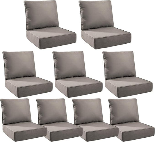 6" Thick Outdoor Cushions 24x24x6, 9-Set Deep Seat Patio Cushions with Removable Cover, Waterproof & Fade Resistant Replacement for Wicker Chair, Loveseat, Sofa - Grey