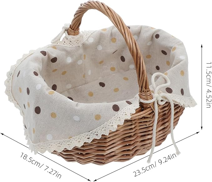 Handwoven Picnic Basket with Lining and Handle – Small Wicker Storage Basket for Outdoor Camping, Garden Harvest, and Travel Picnic Accessories