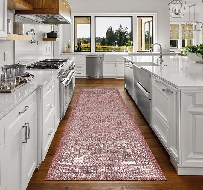 Keen Home Design Terrace Outdoor Runner Rug - 26"x142" Washable Indoor/Outdoor Rug for Patio, Kitchen, Balcony, Beach, Garden, Deck and Porch, Size: 2'2" x 11'10", Force Red