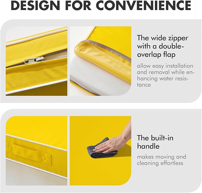 MIULEE Yellow Outdoor Seat Cushion 24x24 Inch Waterproof & 3 Year Fade Resistant Deep Seat and Back Cushion for Patio Furniture Chair Sofa Couch with Handle and Adjustable Straps