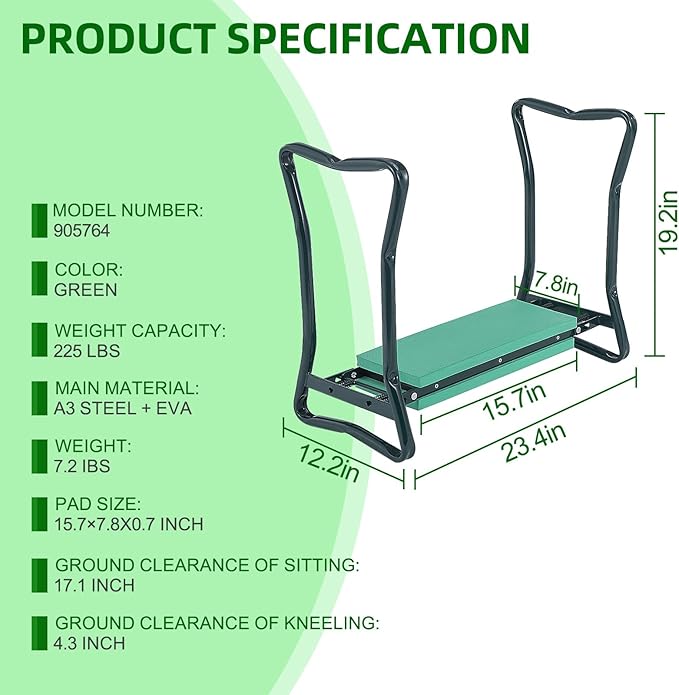Backyard Expressions Garden Kneeler & Seat – 2-in-1 Garden Stool and Kneeler, Foldable Gardening Bench with Cushioned Pad for Weeding, Planting & Yard Work