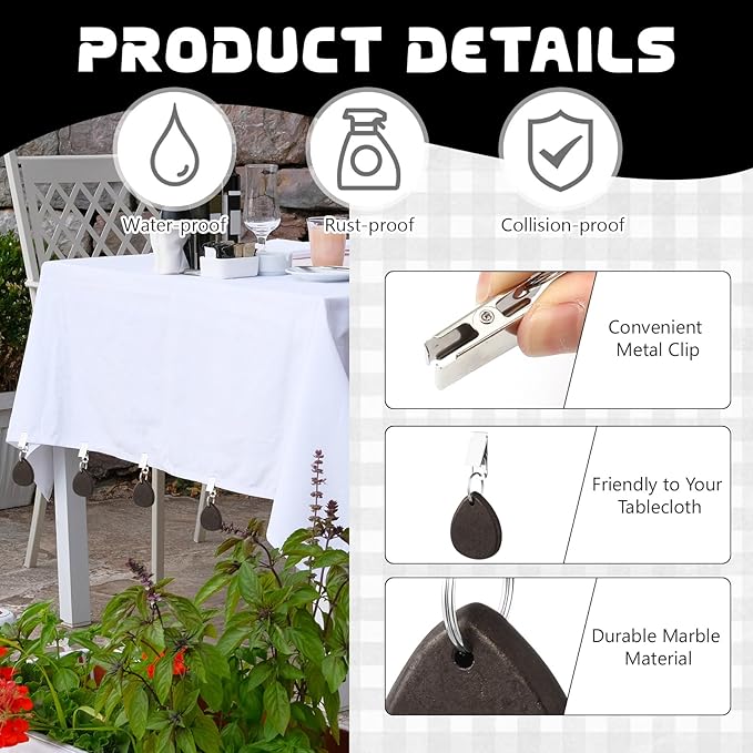 12 Pcs Tablecloth Weights Pendant Teardrop Shape Table Cover Weights with Metal Clips for Outdoor Picnic Garden Patio Party Camping Dinner Table Cover Decoration (Black)