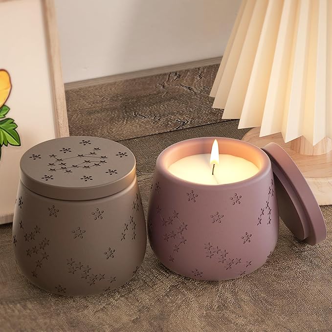 Zodiac Silicone Jar Molds with Lid, Star Design Candle Holder Container Storage Resin Concrete Molds, Constellation Box Succulent Pot Jewelry Holder Casting Mould for Decoration Crafting