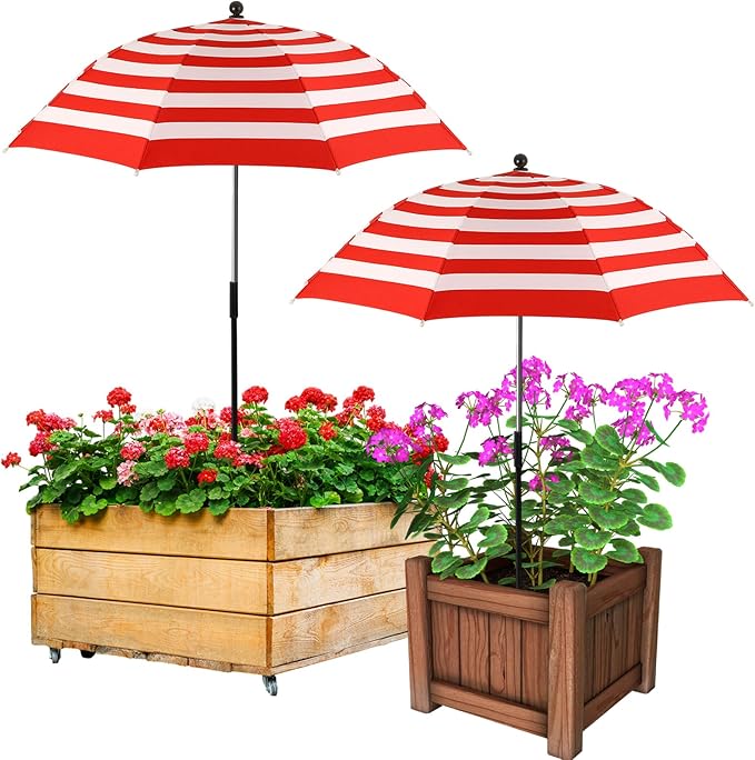 Abbylike 2 Set Plant Umbrellas for Outdoor Plants, Garden Umbrella Shade for Potted Plants and Garden Beds Plant Cover for Sun Summer Beach Terrace Lawn Swimming Pool (Stripe,Red and White)