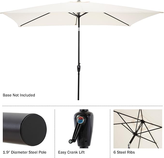 Rectangular Patio Umbrella - 10ft Easy Crank Sun Shade with Push Button Tilt for Outdoor Furniture, Deck, Yard, or Pool by Pure Garden