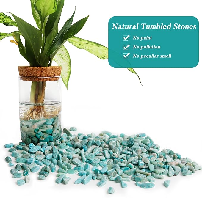 QICQDRAM Natural Green Amazonite Crystals Bulk 0.9 Lb/405g Small Tumbled Chips Crystal Stone Decorative Pebbles for Home Decoration & Fish Turtle Tank, Vase Filler, Plants Decor