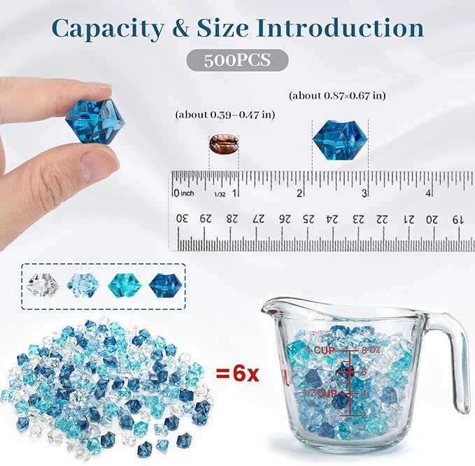 DomeStar 500PCS Fake Ice, Assorted Acrylic Glass Beads,Vase Fillers Fish Tank Decor Table Scatter Decoration