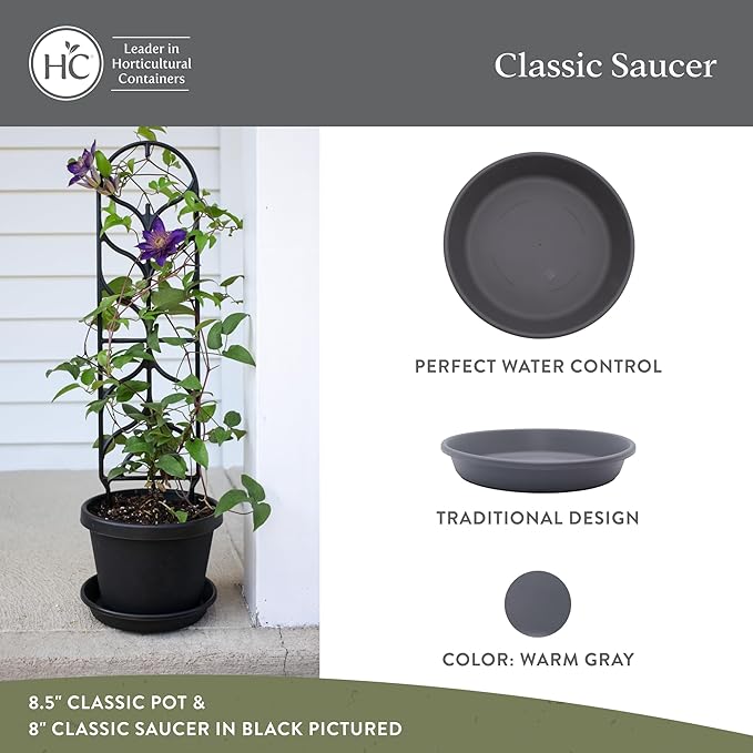 The HC Companies 17.5 Inch Classic Round Plant Saucer, Lightweight UV-Resistant Plastic Outdoor & Indoor Flower Pot Tray, 2-Pack Plant Pot Trays for Garden & Home Decor, Warm Gray