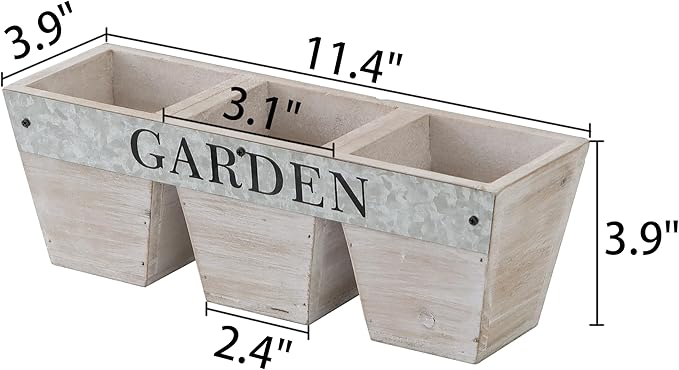 SOFE Small Wood Planter Box, Rustic Porch Rectangle Flower Pot Garden Containers, 11 Inch Long Decorative Planter, Indoor Patio Table Centerpiece, Living Room, Dining Room, Study Decor