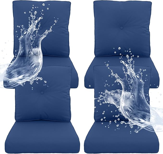 Outdoor Chair Cushions 4 Sets- 22 * 24" Patio Furniture Cushions with Removable Cover, 27D High Density Sponge Filling Outdoor Patio Cushions for Chairs, Rocker, Sofa and Loveseat - Blue