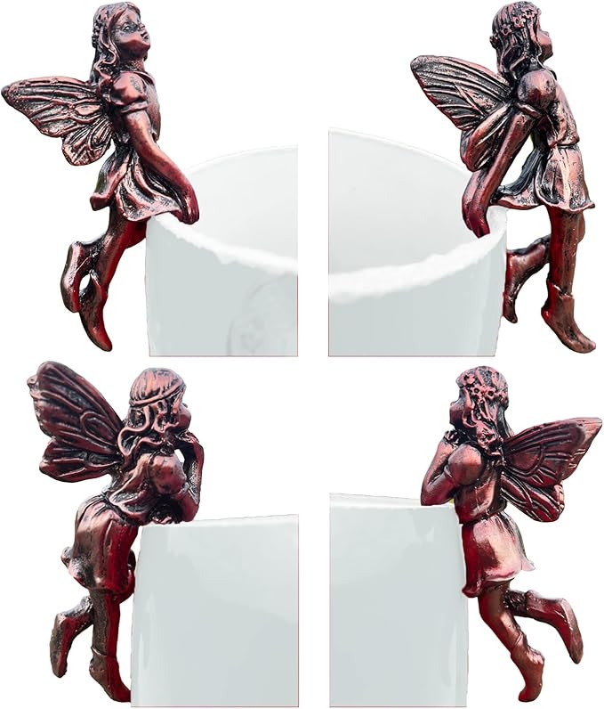 4PCS Miniature Fairies Pot Huggers Garden Planter Pot Hanger Flower Pot and Vase Huggers Resin Vintage Bronze Angel Statue Flying Fairies Figurines Home Office Desk Ornaments