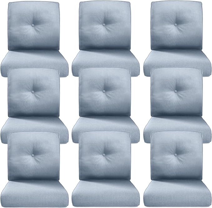 Belord Luxury 4" Thick Outdoor Cushion 9 Set - 22 x24 Inch 28D Sponge Filling Fade-Resistant Chair Cushion, Spill Proof Removable Patio Furniture Replacement Cushions for Sofa Bench Swing - Baby Blue