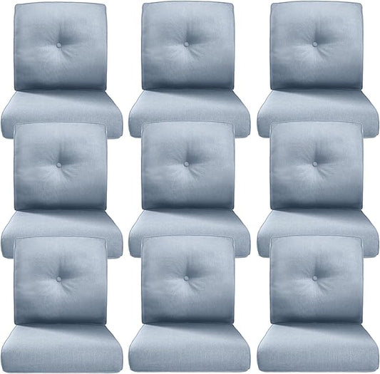Belord Luxury 4" Thick Outdoor Cushion 9 Set - 22 x24 Inch 28D Sponge Filling Fade-Resistant Chair Cushion, Spill Proof Removable Patio Furniture Replacement Cushions for Sofa Bench Swing - Baby Blue