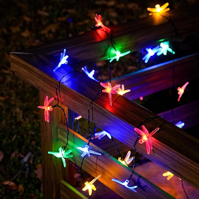 JMEXSUSS Solar String Lights Outdoor Waterproof, Solar Christmas Lights for Garden Patio Yard Tree Party Christmas Decorations, Dragonfly