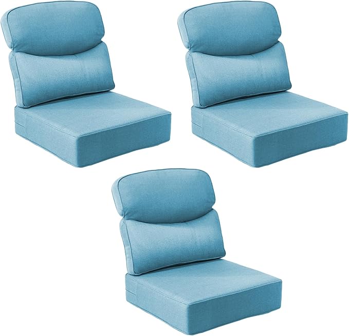Outdoor Cushion Set for Patio Furniture, UV Resistant, Water Resistant - 6 Inch Thick Dual Layer Back Support Cushions– 24x24 Inch Patio Seat Covers for Chair/Sofa/Couch | Light Blue | 4-Pack |