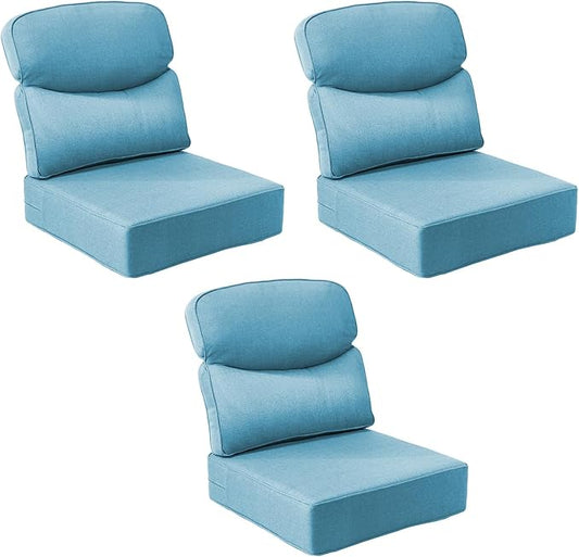 Outdoor Cushion Set for Patio Furniture, UV Resistant, Water Resistant - 6 Inch Thick Dual Layer Back Support Cushions– 24x24 Inch Patio Seat Covers for Chair/Sofa/Couch | Light Blue | 3-Pack |