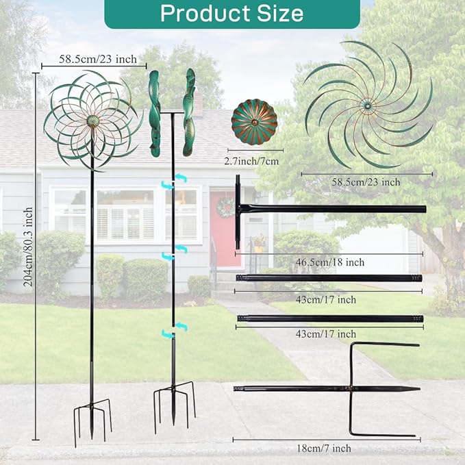 VEWOGARDEN Large Wind Spinners Outdoor Waterproof Metal Wind Sculptures & Spinners for Garden Patio Lawn Decor Artistic Gift, Light Green