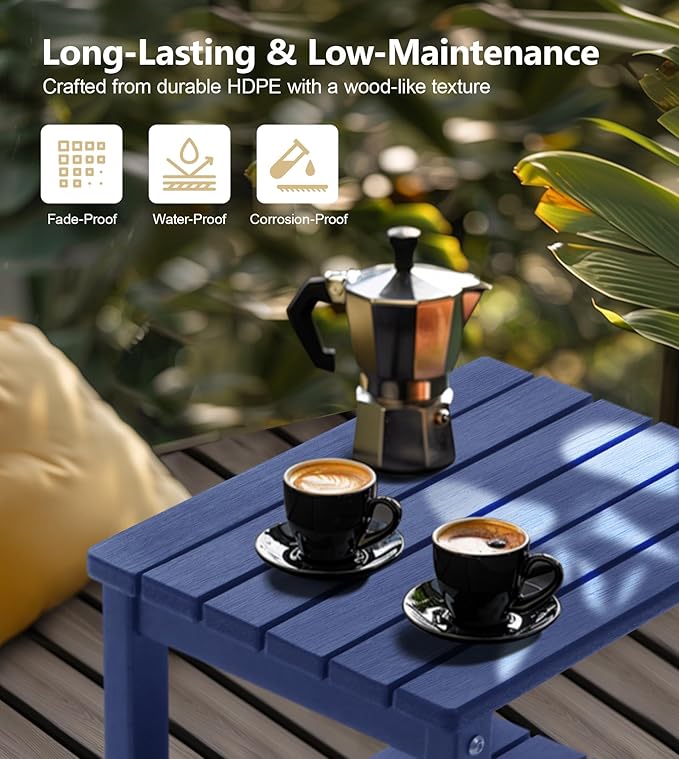 PASAMIC 2-Tier Adirondack Square Outdoor Side Table, HDPE Small Outdoor Table, Patio End Table for Patio, Pool, Backyard, Weather-Resistant (Navy Blue)